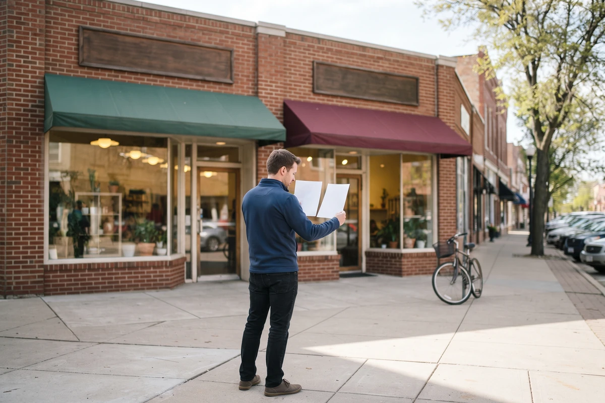 Buyer comparing two nearly identical Main Street storefront listings side by side