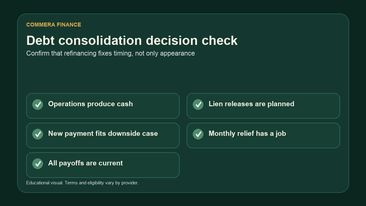 Checklist for evaluating whether a business debt consolidation loan creates durable cash flow relief.